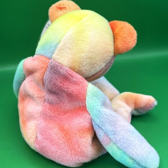 VTG TY Beanie Baby PEACE Bear 1996 Style 4053 Rainbow Tie-Dye MWMT Beanbag Plush - Picture 3 of 9